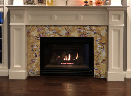 Floral Vine Pattern - Mosaic Logo Tile Fireplace - Mesh Backing