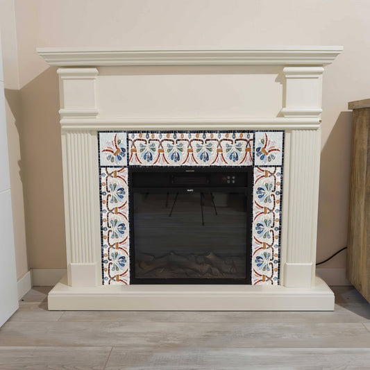 Floral Garland Motif Fireplace Border Art Mantelxhearth - Stone Mosaic - Mesh Backing