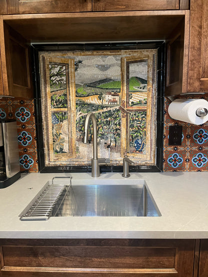 Open Window View - Abstract Mosaic Scenery - Mesh Backing