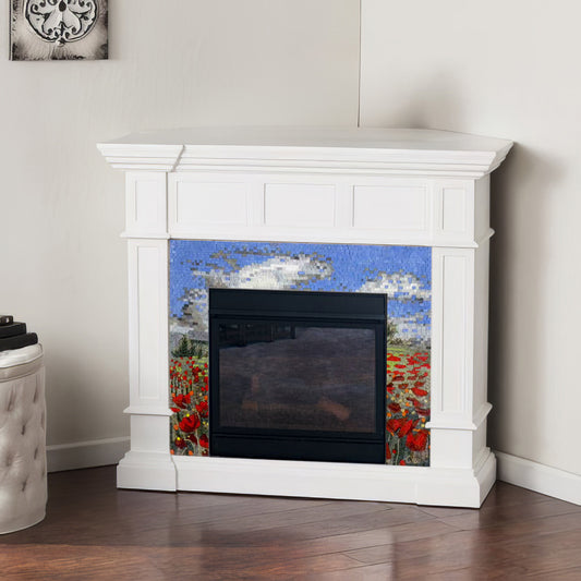 Patterned Field Scene - Mosaic Medallion Modern Fireplace - Mesh Backing