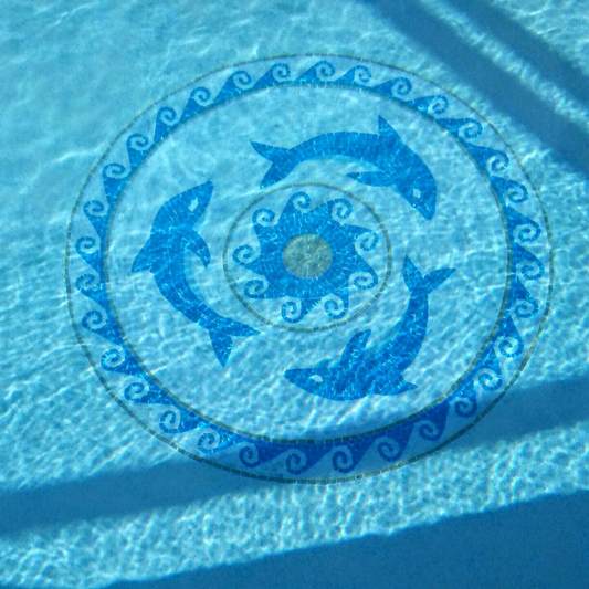 Aquatic Dolphins - Marble Mosaic Medallion Stone Decor - Mesh Backing