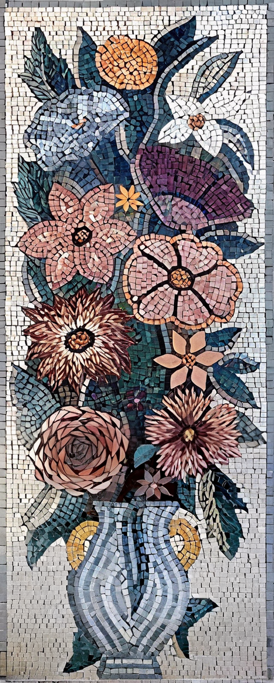 Floral Bouquet Vase - Marble Mosaic Art Tulips Carnations - Mesh Backing