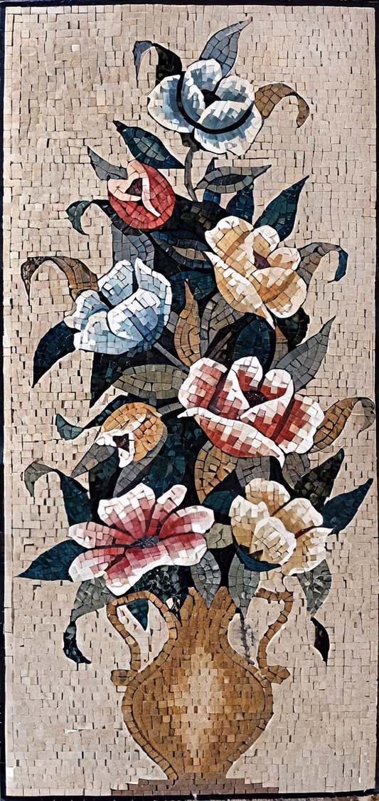 Floral Arrangement - Marble Mosaic Oriental Florals - Mesh Backing