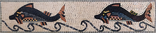 Abstract Artist - Marble Mosaic Floating Fish Artwork Border - Mesh Backing