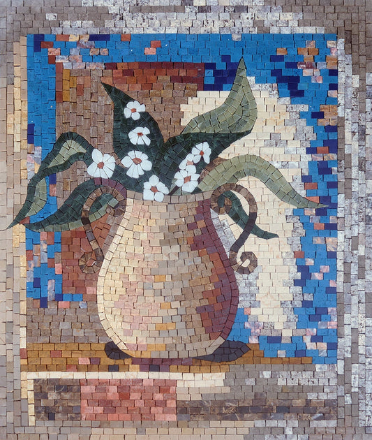 Floral Still Life - Marble Mosaic Flowers Pot - Mesh Backing