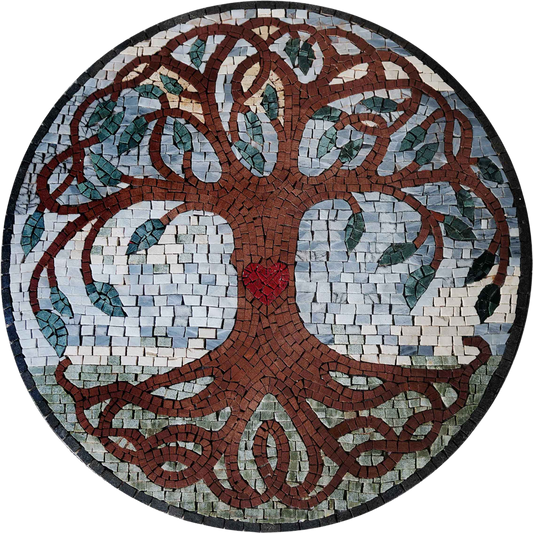 Tree Life Heart - Marble Mosaic Design Medallion Handcrafted Luxury Art - Mesh Backing