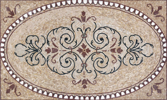 Floral Swirl Motif - Marble Mosaic Medallion Arabesque Rug Inspi - Mesh Backing