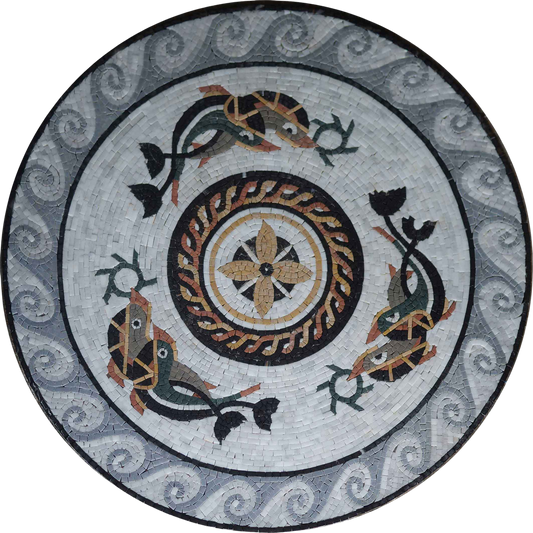 Circular Motif - Marble Mosaic Wall Murals Nautical - Mesh Backing