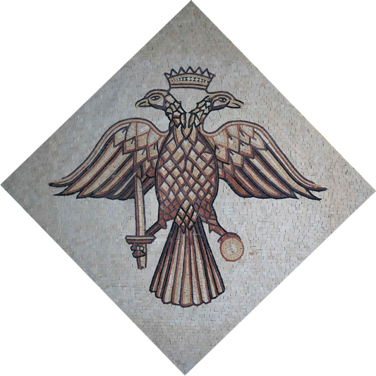 Double Headed Eagle Geometric - Marble Mosaic Artwork - Mesh Backing