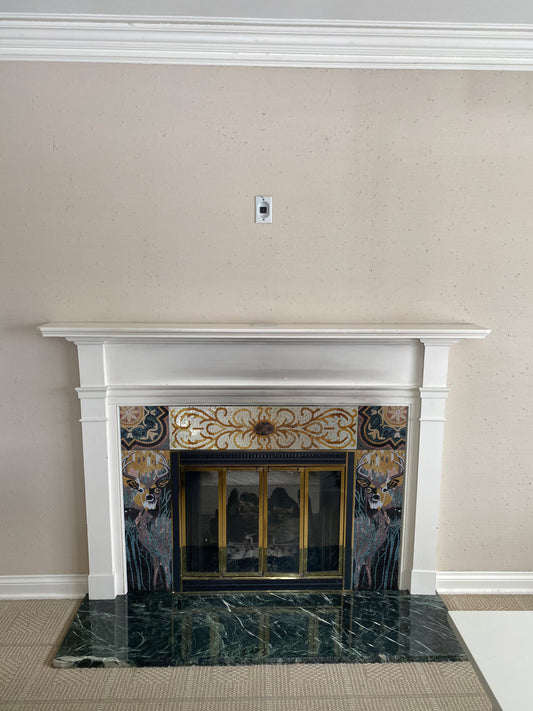 Geometric Medallion - Marble Sea Turtle Mosaic Tile Fireplace - Mesh Backing