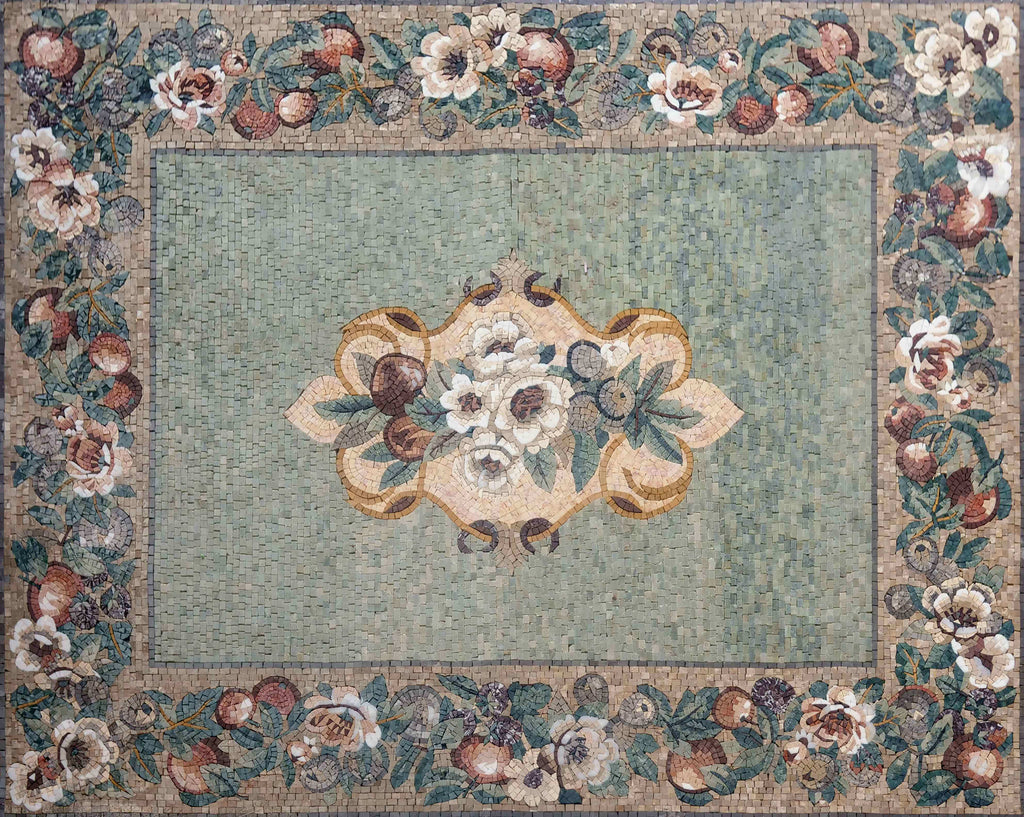 Handmade Floral Rug Mosaic Art – Elegant Decorative Tile Design