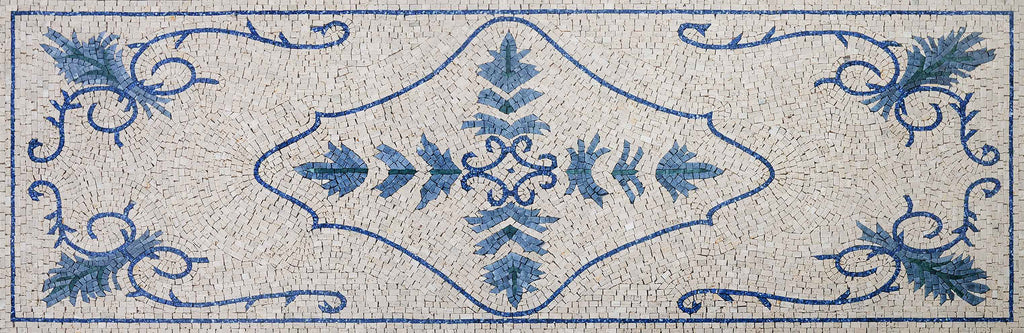 Blue and White Mosaic Runner: A Decorative Floorpiece