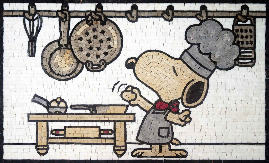 A Whimsical Mosaic Depicting Snoopy in the Kitchen