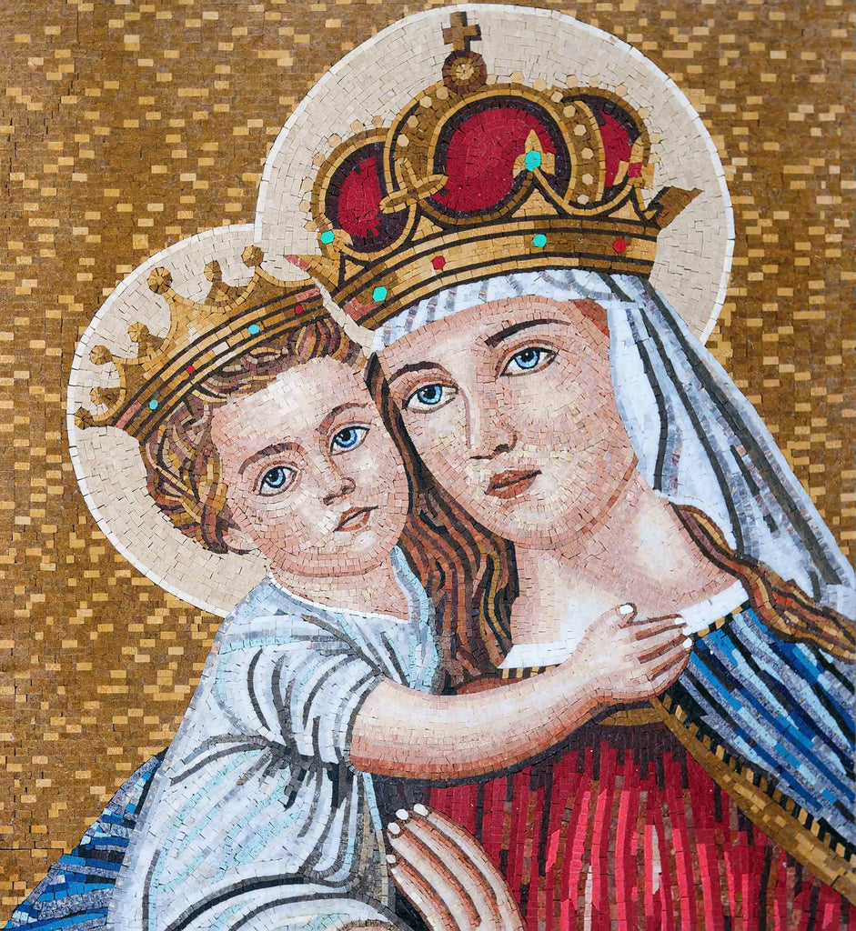 Handmade Religious Mosaic Art of Madonna and Child