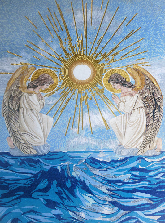 Praying Angels Divine Light Mosaic Art | Spiritual & Celestial Wall Decor