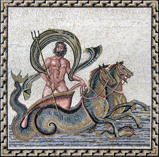 Neptune Roman Art Figure - Modern Home Decor Mosaic - Mesh Backing