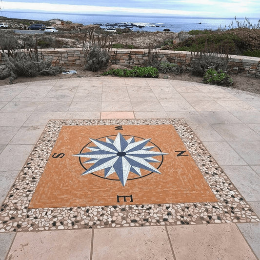 Nautical Compass Rose - Marble Mosaic Wanderlust Art - Mesh Backing