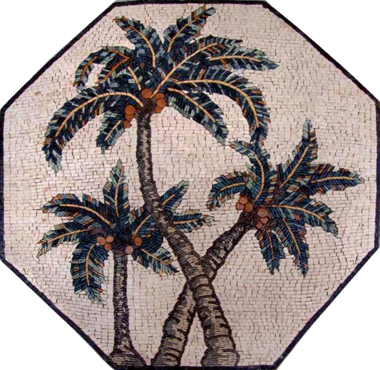 Exotic Palm Trees - Marble Mosaic Octagonal - Mesh Backing
