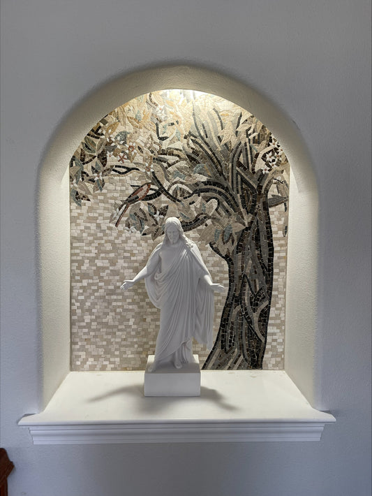 Lush Olive Tree - Marble Mosaic Tile Art - Mesh Backing