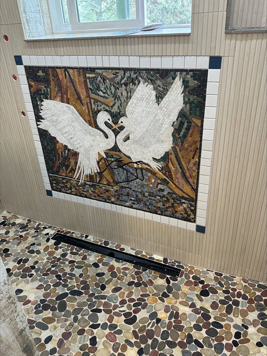 Custom AR Product - Mosaic Wall Art - Romantic Herons | Luxury Handcrafted Decor