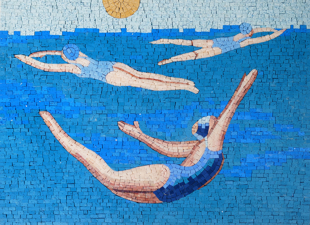Swimming Women Mosaic Art