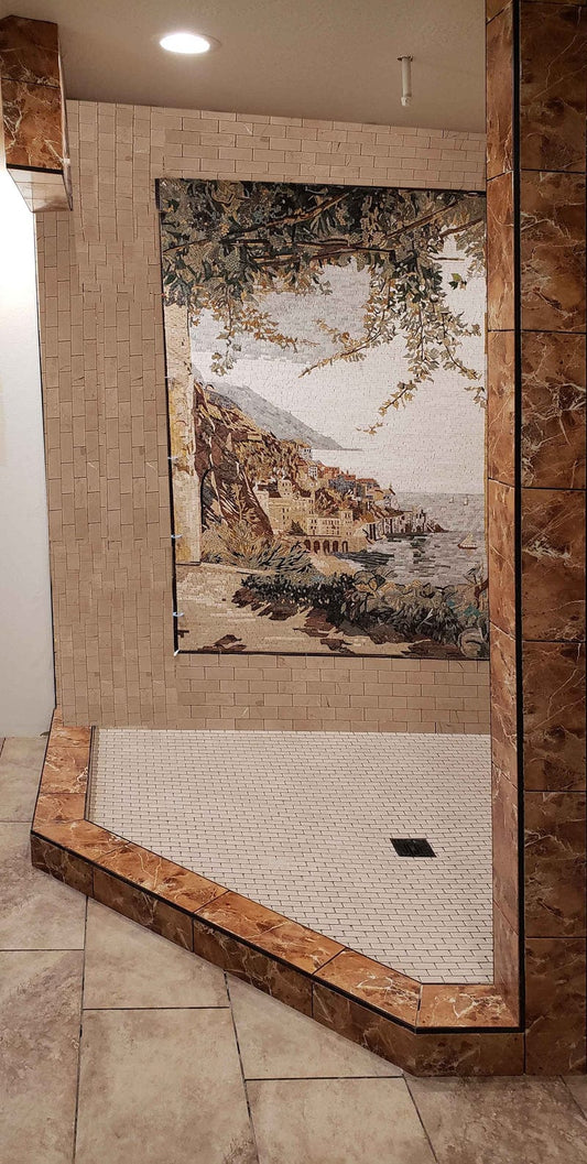 Town Scene - Minimalist Mosaic Art - Mesh Backing