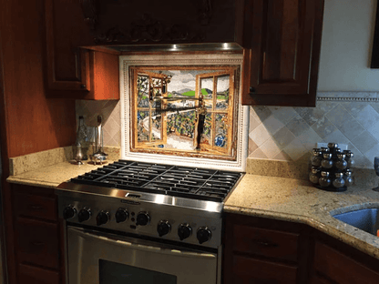 Open Window View - Abstract Mosaic Scenery - Mesh Backing
