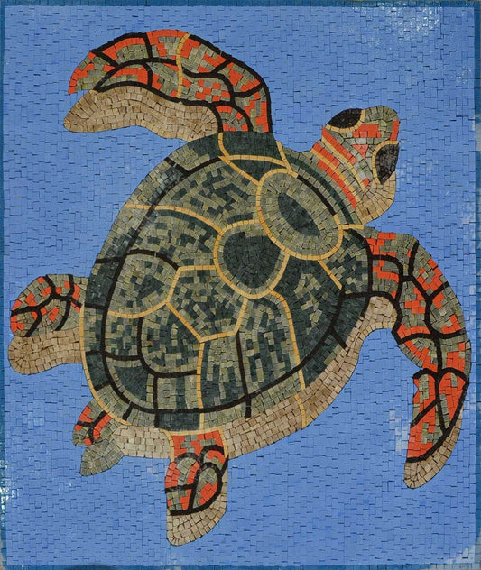 Swimming Sea Turtle Marble Mosaic