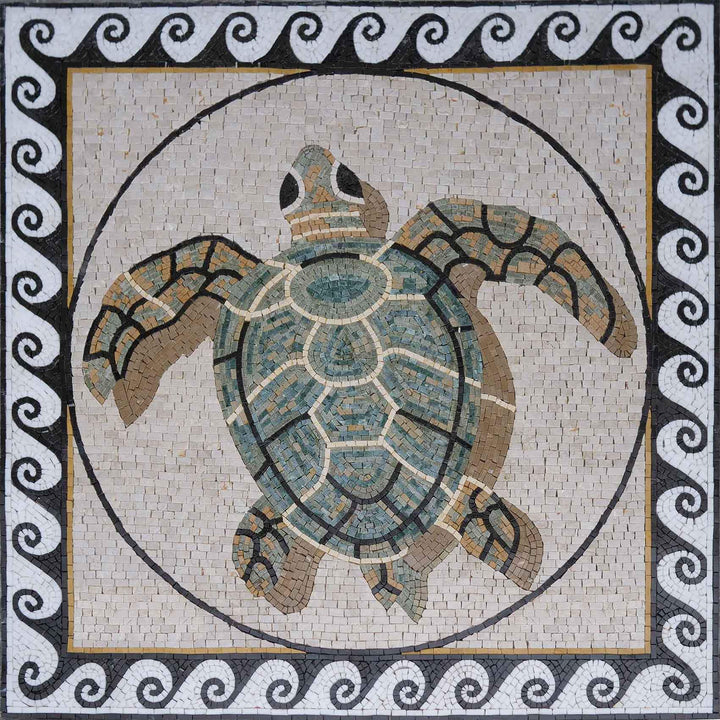 Sea Turtle Mosaic Art With Borders | Marine Life&Nautical | Mozaico