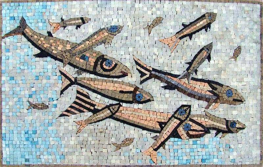 Group of Swimming Fish Marble Mosaic | Luxury Handcrafted Art