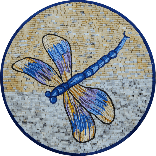 Majestic Tropical Dragonfly - Marble Mosaic Designs Round - Mesh Backing