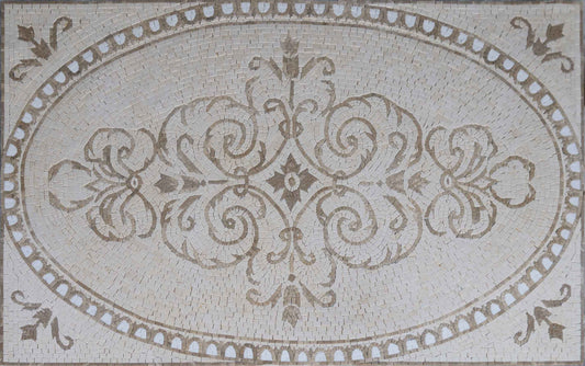 Floral Swirl Design - Marble Floor Mosaic Arabesque Rug - Mesh Backing