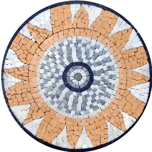 Floral Sunburst Pattern - Swimming Pool Mosaic Garden Art Medallion - Mesh Backing