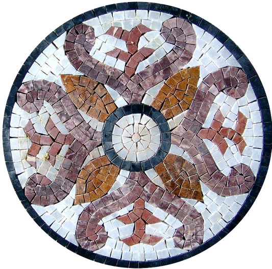 Geometric Starburst - Marble Seahorse Mosaic Round Accent - Mesh Backing